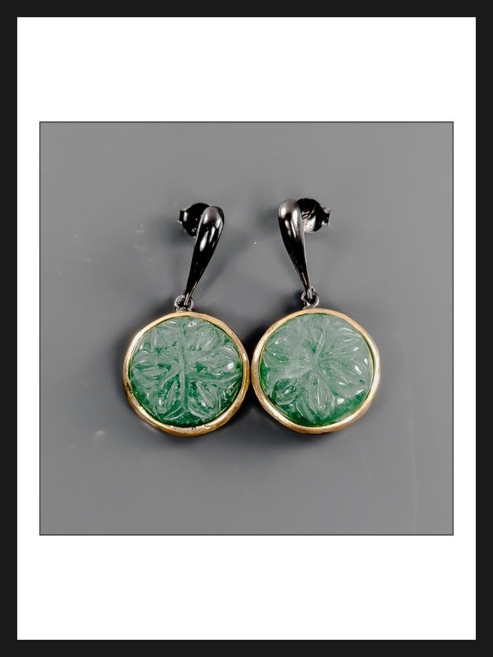 EARRINGS Natural African Green Aventurine Carved 925